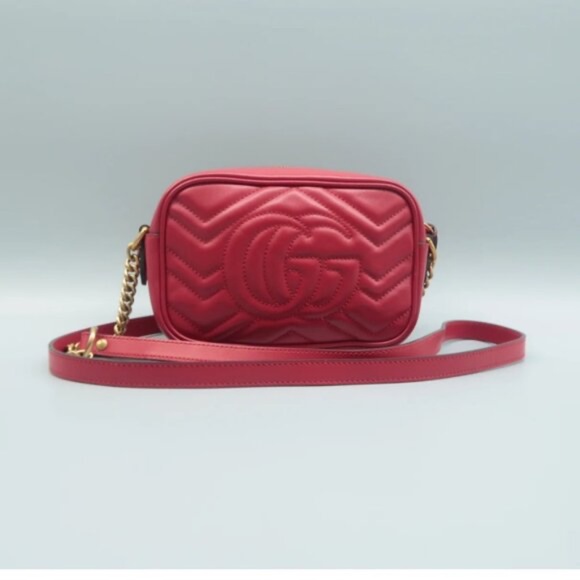 100% Authentic GUCCI GG Marmont Red Leather Shoulder Bag - Picture 2 of 12